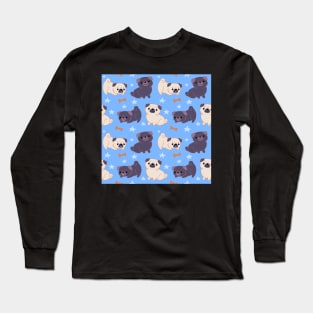 Blue Pug Pattern Long Sleeve T-Shirt